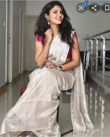 Saree_tissue linen_silver_party wear_festive_S10522