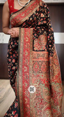 Black Silk Saree - Saree Kani Silk Pujo Edit Festive Diwali Black S11108