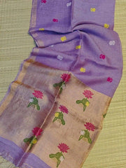 Purple Tissue Saree - Saree Pure Handloom Tissue Linen Jamdani Purple Festive Diwali Pujo Edit S11120