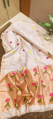 Off White Tissue Saree - Saree Pure Handloom Tissue Linen Jamdani Offwhite Festive Diwali Pujo Edit S11138