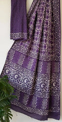 Purple Linen Saree - Saree Cotton Linen Handblock Casual Pujo Edit Purple S11143
