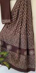 Brown Linen Saree - Saree Cotton Linen Handblock Casual Pujo Edit Brown S11144