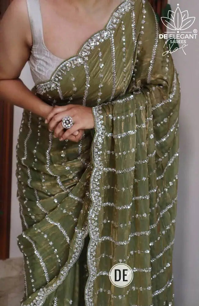 Dark Khaki Crepe Silk Saree S11177 - Aakritee Fashion