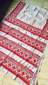 Beige Handloom Saree - Pure Handloom Tussar Kathiyawadi Handwork Premium Exclusive Festive Beige S11063 - Saree - Aakritee - S11063