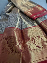 Beige Kanchipuram Saree - Saree Semi Kanchipuram Brocade Beige Maroon Festive Diwali Pujo Edit S11112 - Saree - Aakritee - S11112