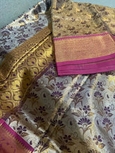 Beige Kanchipuram Saree - Saree Semi Kanchipuram Brocade Beige Purple Festive Diwali Pujo Edit S11110 - Saree - Aakritee - S11110