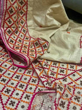 Beige Tussar Saree - Saree Pure Tussar Hand Gujarati Mirror Work Beige Festive Pujo Edit Diwali S11130 - Saree - Aakritee - S11130