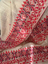 Beige Tussar Saree - Saree Pure Tussar Kathiyawadi Hand Embroiderry Mirror Work Beige Pujo Edit S11090 - Saree - Aakritee - S11090