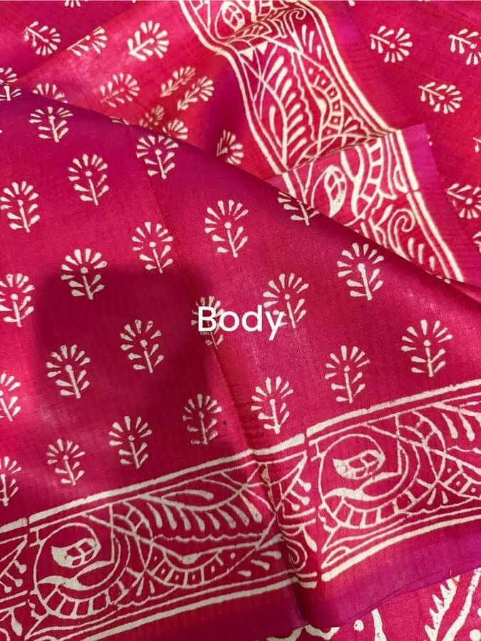 Bishnupuri Silk Dual Crimson Blue Hand Block Saree, S10873 - Saree - Aakritee - S10873