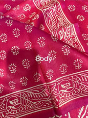 Bishnupuri Silk Dual Crimson Blue Hand Block Saree, S10873 - Saree - Aakritee - S10873