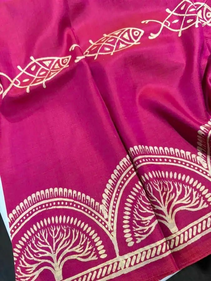 Bishnupuri Silk Dual Shade Hand Block Saree, S10866 - Saree - Aakritee - S10866