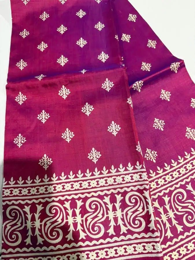 Bishnupuri Silk Dual Shade Maroon Hand Block Saree, S10869 - Saree - Aakritee - S10869