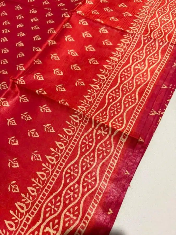 Bishnupuri Silk Dual Shade Salmon Hand Block Saree, S10868 - Saree - Aakritee - S10868
