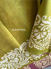 Bishnupuri Silk Half & Half Saree, Olive & Purple Elegance - Saree - Aakritee - S10757