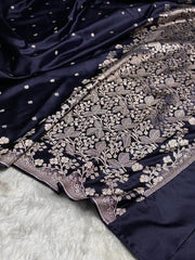 Black Mashru Banarasi Saree - Saree Mashru Banarasi Traditional Festive Pujo Edit Diwali Black S11243 - Saree - Aakritee - S11243