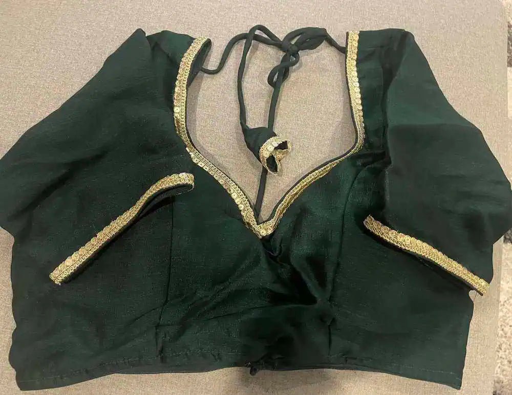 Blouse Bichitra Silk With Sleeve Festive Durga Pujo Diwali Forest Green Bl0166 Blouse - Blouse - Aakritee - BL0166