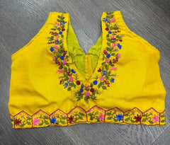 Blouse Cotton Sleeveless Embroidery Festive Durga Pujo Diwali Gold Bl0136 Blouse - Blouse - Aakritee - BL0136