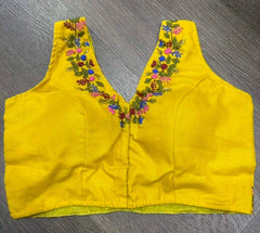 Blouse Cotton Sleeveless Embroidery Festive Durga Pujo Diwali Gold Bl0136 Blouse - Blouse - Aakritee - BL0136