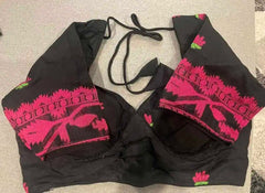 Blouse Cotton With Sleeve Jamdani Traditional Festive Durga Pujo Black Bl0160 Blouse - Blouse - Aakritee - BL0160