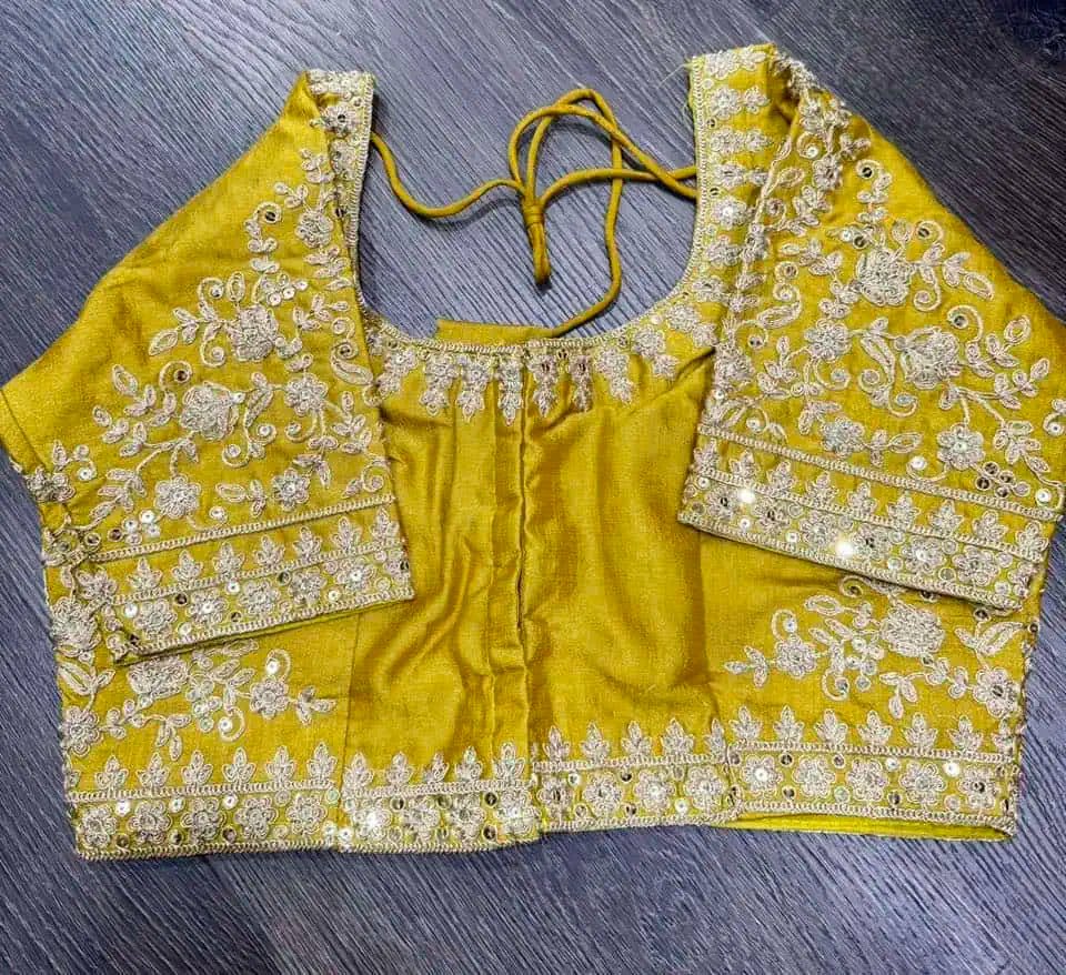 Blouse Silk+With Sleeve Gotapatti Embroidery+Festive Traditional Durga Pujo Diwali Gold Bl0141 Blouse - Blouse - Aakritee - BL0141