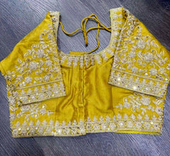 Blouse Silk+With Sleeve Gotapatti Embroidery+Festive Traditional Durga Pujo Diwali Gold Bl0141 Blouse - Blouse - Aakritee - BL0141