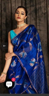 Blue Matka Saree - Saree Matka Jamdani Blue Floral Festive Pujo Edit S11081 - Saree - Aakritee - S11081