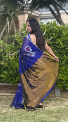 Blue Matka Saree - Saree Matka Jamdani Blue Floral Festive Pujo Edit S11081 - Saree - Aakritee - S11081