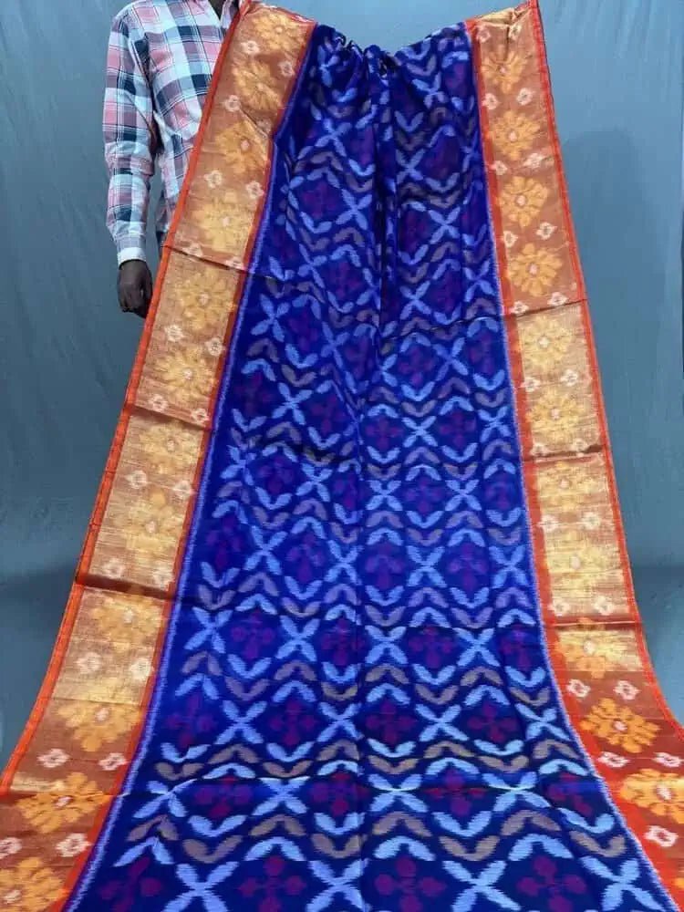 Blue Sico Saree - Saree Sico Pochampally Festive Blue Pujo Edit S11100 - Saree - Aakritee - S11100