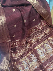 Brown Pure Matka Baluchari Saree - Saree Pure Matka Baluchari Festive Diwali Brown Traditional S11277 - Saree - Aakritee - S11277