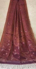 Burgundy Tissue Jamdani Saree for Festive & Party Wear - Saree - Aakritee - S10705