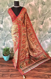 Cream Crepe Saree - Saree Kani Silk Woven Crepe Silk Festive Cream Floral Festive Pujo Edit S11092 - Saree - Aakritee - S11092