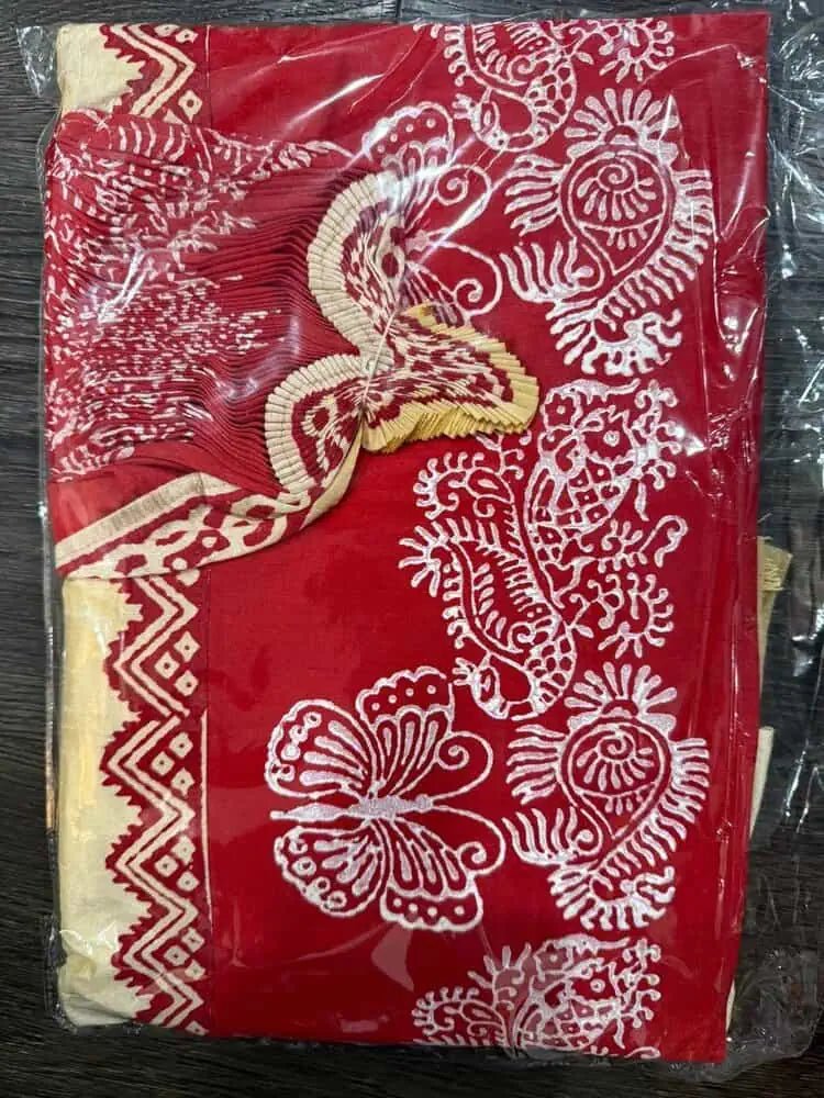 Dhoti Raw Silk Beige Body Red Border Festive Ready To Wear Durga Pujo D0018 - Dhoti - Aakritee - D0018