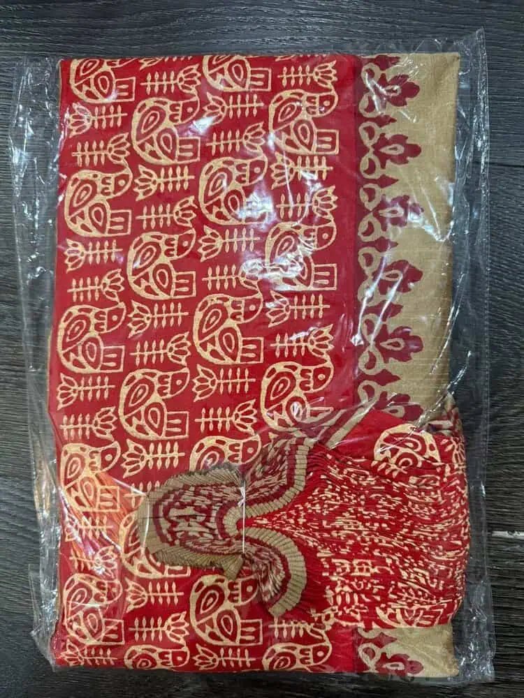 Dhoti Raw Silk Beige Body Red Border Festive Ready To Wear Durga Pujo D0021 - Dhoti - Aakritee - D0021