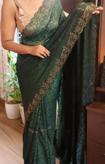 Forest Green Designer Lace Saree - Saree Lace Party Wear Designer Forest Green Diwali S11276 - Saree - Aakritee - S11276