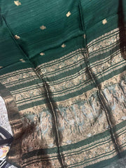 Forest Green Pure Matka Baluchari Saree - Saree Pure Matka Baluchari Festive Diwali Forest Green Traditional S11279 - Saree - Aakritee - S11279
