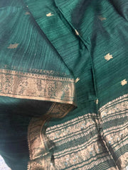Forest Green Pure Matka Baluchari Saree - Saree Pure Matka Baluchari Festive Diwali Forest Green Traditional S11279 - Saree - Aakritee - S11279