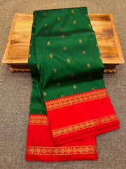 Forest Green Semi Irkal Saree - Saree Semi Irkal Traditional Festive Diwali Forest Green S11261 - Saree - Aakritee - S11261