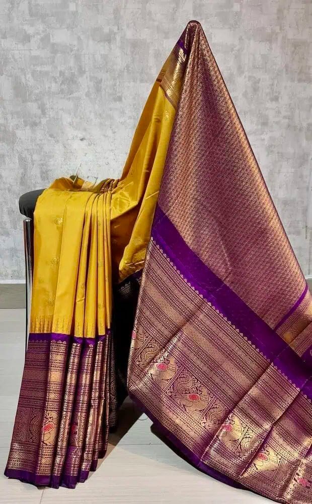 Gold Silk Saree - Semi Gadwal Silk Festive Traditional Gold S11054 - Saree - Aakritee - S11054