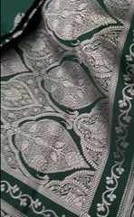 Green Silk Saree - Mushroo Silk Banarasi Festive Traditional Wedding Forest Green S11071 - Saree - Aakritee - S11071