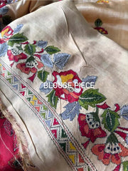 Hand Kantha Bishnupuri Silk Saree, Exclusive Red & Cream - Saree - Aakritee - S10756