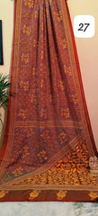 Hand Kantha Yellow Red Saree, Festive Bangalore Silk - Saree - Aakritee - S10504