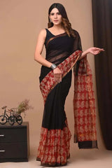 Handcrafted Kota Doriya Saree Ð Lightweight Black & Red Casual Wear - Saree - Aakritee - S10791