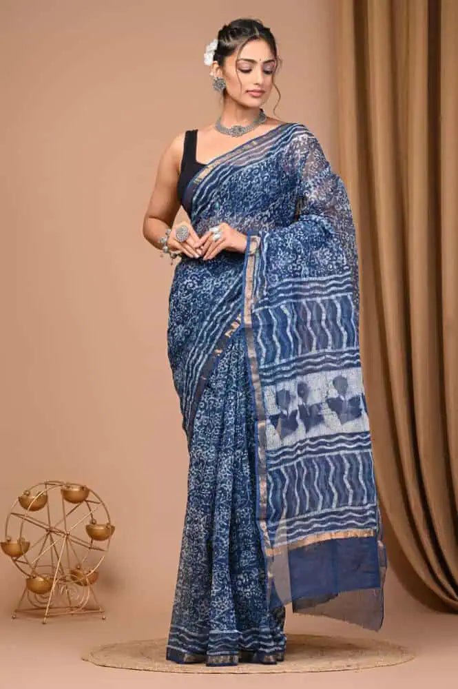 Handcrafted Kota Doriya Saree Ð Lightweight Blue Casual Wear - Saree - Aakritee - S10790