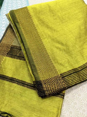 Handloom Cotton Silk Lemon Green Saree for Casual Wear - Saree - Aakritee - S10692