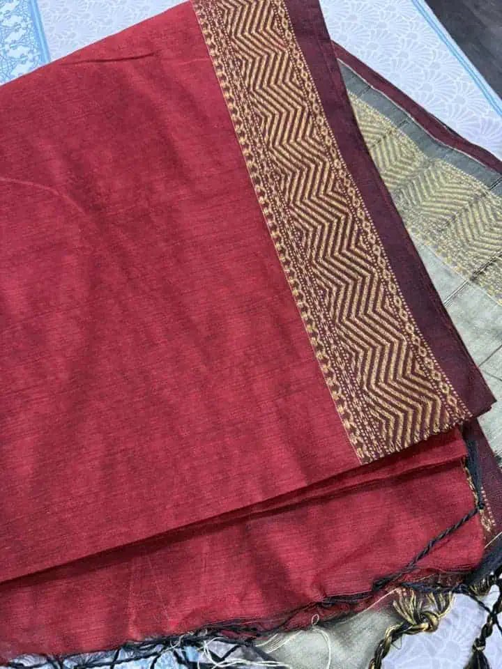 Handloom Cotton Silk Red Saree for Casual Wear - Saree - Aakritee - S10698