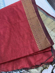 Handloom Cotton Silk Red Saree for Casual Wear - Saree - Aakritee - S10698