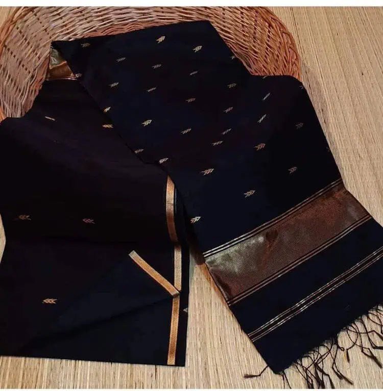 Handloom Cotton Silk Saree - Black Casual Everyday Wear - Saree - Aakritee - S10689