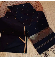 Handloom Cotton Silk Saree - Black Casual Everyday Wear - Saree - Aakritee - S10689