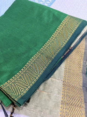 Handloom Cotton Silk Saree - Green Casual Everyday Wear - Saree - Aakritee - S10691