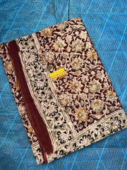Kalamkari Cotton Saree – Maroon Block Print Summer Casual Wear, S10849 - Saree - Aakritee - S10849